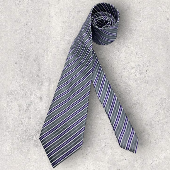 HATHAWAY Gray/Purple Striped Silk LUXURY Tie - Picture 1 of 5